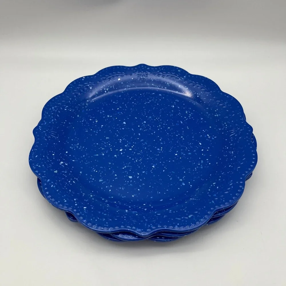 The Pioneer Woman Dinner Plates 10.5in Blue Melamine‎ Speckled Scalloped 3pc